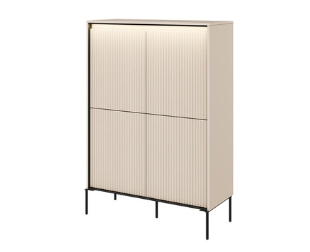 Komoda wysoka Trend 98 cm beżowa elegancka i stylowa komoda o wyjątkowym charakterze ryflowane fronty z oświetleniem LED