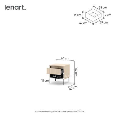 Szafka nocna Trend beżowa elegancka szafka do sypialni pojemna szuflada dyskretne oświetlenie LED elegancki ryflowany front