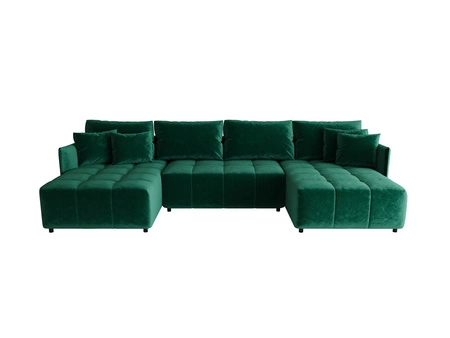 Narożnik z funkcją spania Oroso U butelkowa zieleń pojemnik na pościel tkanina typu velvet z powłoką hydrofobową ozdobne pikowania