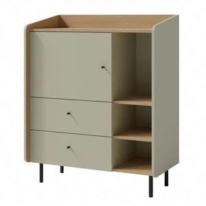 Komoda z szufladami Olivio 95 cm eukaliptus / dąb baltic dune idealna komoda do sypialni salonu lub pokoju młodzieżowego czarne uchwyty