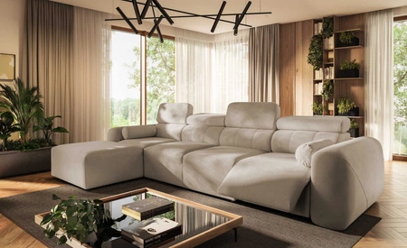 Narożnik z funkcją spania Cantare XII Lux beżowy lewostronny estetyczny i niezwykle komfortowy narożnik z podnoszonym podnóżkiem