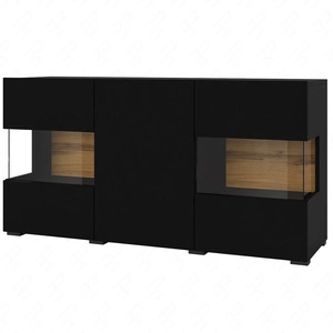 Komoda Ava 120 cm czarna / dąb wotan z możliwością powieszenia idealna komoda do każdego wnętrza designerska komoda z przeszkleniem