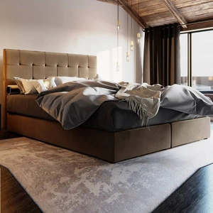 Łóżko kontynentalne Widnes 140x200 jasny brąz w nowoczesnym skandynawskim stylu z charakterystycznym wezgłowiem