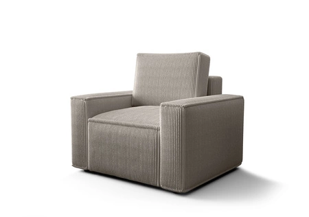 Fotel Nelo kość słoniowa klasyczny design w nowoczesnym wydaniu wygodny fotel do salonu prążkowana sztruksowa tkanina