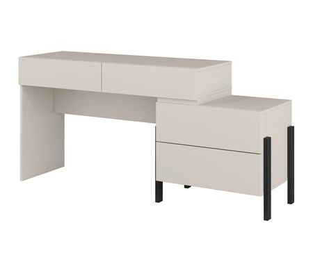 Biurko z komodą Jukon S 143 cm beżowe elegancka forma mebla w nowoczesnym stylu system otwierania push to open metalowe czarne nogi