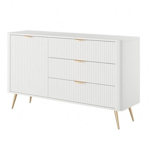 Komoda z szufladami Lante 138 cm biała elegancka komoda o zaokrąglonym kształcie wsparta na metalowej podstawie stylowe uchwyty