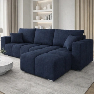 Narożnik z funkcją spania Linco granatowy uniwersalny nowoczesny narożnik do salonu strukturalna tkanina o ciekawej powierzchni