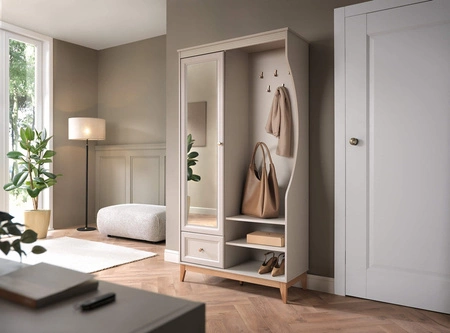 Garderoba Windsor 100 cm beżowy / dąb modna naturalna kolorystyka funkcjonalna garderoba do przedpokoju wysokie drewniane nogi