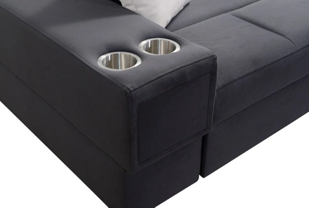 Narożnik z funkcją spania Elgin turkusowy lewostronny narożnik z regulowanymi zagłówkami praktyczne szuflady w boczkach mebla