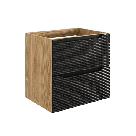 Szafka pod umywalkę Ocean 60 cm dąb olejowany / czarny poziome ryflowania w kształcie fal podkreślają designerski styl szafki