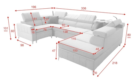 Narożnik z funkcją spania Rava V brązowy prawostronny komfortowy narożnik z pojemnikami na pościel oraz wielofunkcyjną lampką