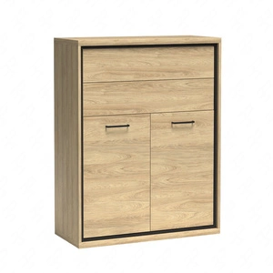 Komoda z szufladami Mediolan 92 cm hikora elegancka komoda wzbogacona o stylowe czarne dodatki szuflady z systemem push to open metalowe uchwyty