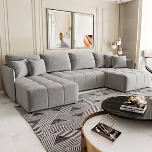 Narożnik z funkcją spania Oroso U jasny szary pojemnik na pościel miękka tkanina typu velvet z powłoką hydrofobową ozdobne pikowania