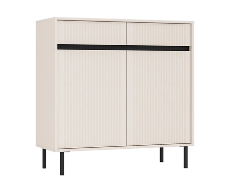 Zestaw mebli Osaka beżowy / czarny nowoczesny design podkreślony modną kolorystyką wysokie metalowe czarne nogi gustowny ryflowany front