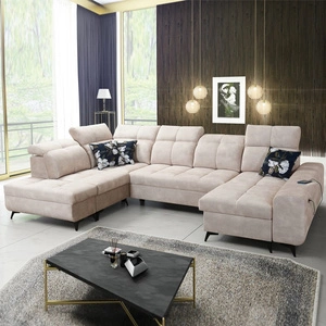 Narożnik z funkcją spania Buffalo VI beżowy prawostronny funkcjonalny i stylowy narożnik rozkładany z trzema pojemnikami na pościel