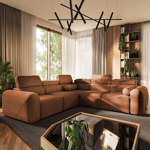 Narożnik z funkcją spania Cantare III ceglasty lewostronny komfortowy i stylowy narożnik do salonu dwa pojemniki na pościel