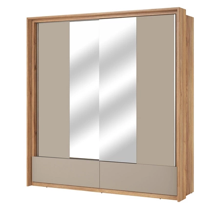 Szafa przesuwna Impressio 209 cm dąb mauvella / ciemny beżowy pojemna szafa z lustrem oraz szufladami świetnie sprawdzi się w sypialni czy garderobie