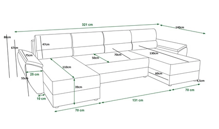 Narożnik z funkcją spania Fogu U II indyjski róż wygodny narożnik z komfortowymi podłokietnikami ciekawy design pojemnik na pościel