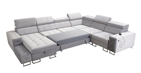 Narożnik z funkcją spania Hampton VIII morski lewostronny nowoczesny design narożnik rozkładany do salonu funkcjonalna dostawka