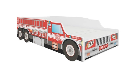Łóżko Fire Truck 70x140 cm designerskie łóżko z materacem w kształcie samochodu z ozdobnym nadrukiem wykonane z solidnych materiałów