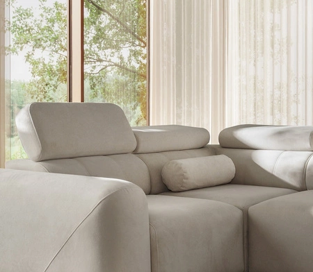 Narożnik z funkcją spania Cantare II Lux szary popiel lewostronny komfortowy narożnik do salonu z podnoszonym podnóżkiem miękka tkanina