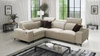 Narożnik z funkcją spania Kelly Sleek II beżowy lewostronny elegancki narożnik do salonu wykonany z miękkiej tkaniny typu velvet