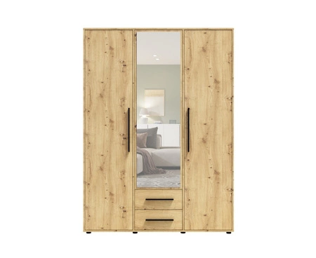 Szafa z lustrem Maxione 150 cm dąb artisan funkcjonalna szafa do sypialni pokoju młodzieżowego lub przedpokoju wzbogacona szufladami