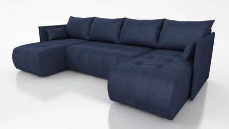 Narożnik z funkcją spania Selva U niebieski ciekawie prezentujący się narożnik do salonu velvetowa tkanina o eleganckiej strukturze