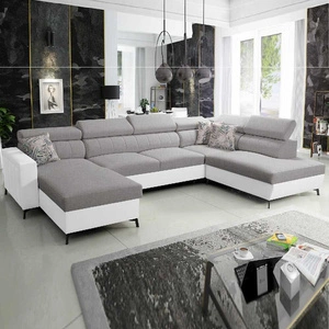 Narożnik z funkcją spania Savona VI jasny szary / biały lewostronny komfortowy narożnik do salonu z dwoma pojemnikami na pościel