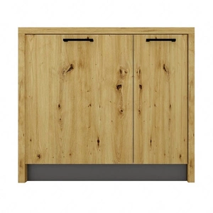 Wyspa kuchenna Clara 97 cm dąb artisan / szary popiel funkcjonalny mebel kuchenny z szafkami odporny na działanie wilgoci czarne uchwyty