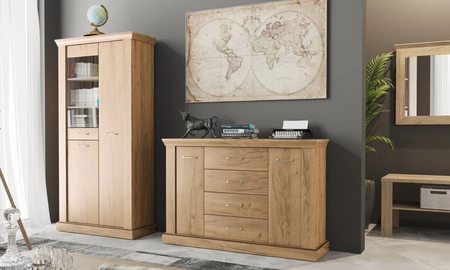 Komoda z szufladami Antica 142 cm dąb craft złoty elegancki styl idealna komoda do salonu sypialni lub biura prosta forma