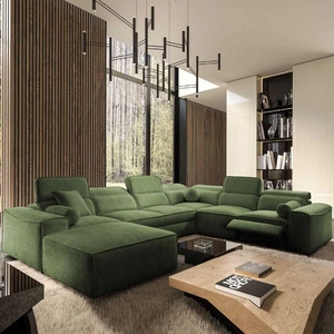 Narożnik z funkcją spania Viano VIII Lux zielony lewostronny designerski narożnik z wysuwanym podnóżkiem pojemniki na pościel