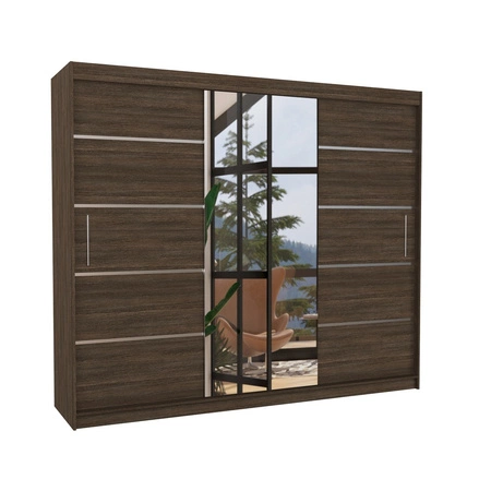 Szafa przesuwna z lustrem Salto 250 cm dąb sonoma czekolada estetycznie wykonana szafa do sypialni ozdobne listwy na frontach