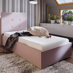 Łóżko tapicerowane Bejar 90x200 pudrowy róż z zagłówkiem w nowoczesnym stylu idealne do pokoju młodzieżowego lub małej sypialni