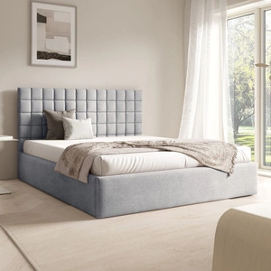 Łóżko tapicerowane Graso 140x200 szary popiel nowoczesne i eleganckie łóżko gustowny symetryczny wzór na wezgłowiu pojemnik na pościel