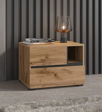Szafka nocna Cross dąb wotan szafka z szufladami do sypialni nowoczesny design prosta forma pojemne szuflady