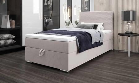 Łóżko kontynentalne Fargo 120x200 beżowe w nowoczesnym skandynawskim stylu z tapicerowanym zagłówkiem łóżko z pojemnikiem