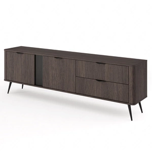 Szafka RTV Veris 195 cm dąb dunin / czarny stylowa szafka pod telewizor w modnym stylu zaoblone krawędzie czarne metalowe dodatki