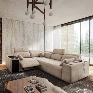 Narożnik z funkcją spania Tesalia II Lux beżowy lewostronny wygodny narożnik z przesuwanym oparciem oraz wysuwanym podnóżkiem