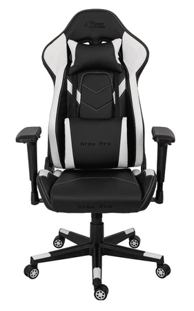 Fotel gamingowy Ares Pro czarny / biały komfortowy i funkcjonalny fotel z regulowanymi podłokietnikami stabilny metalowy stelaż