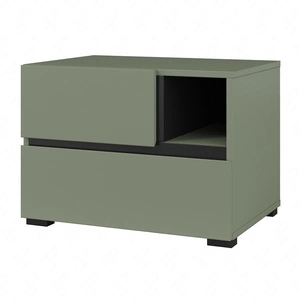 Szafka nocna Cross zielona szafka z szufladami do sypialni nowoczesny design prosta forma pojemne szuflady