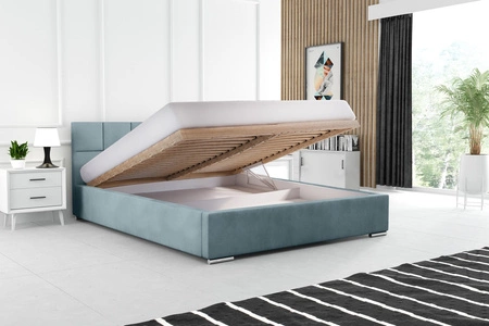 Łóżko tapicerowane Costa 180x200 granatowe stylowe łóżko z pojemnikiem na pościel wygodny zagłówek zachwyca eleganckim designem