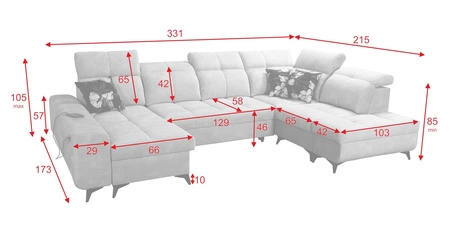 Narożnik z funkcją spania Buffalo VI szary popiel lewostronny funkcjonalny i stylowy narożnik rozkładany z pojemnikami na pościel