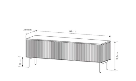 Szafka RTV Muti 147 cm czarna designerska szafka z efektownym ryflowaniem na frontach i korpusie system otwierania push to open