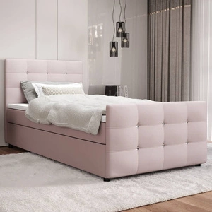 Łóżko kontynentalne Kansas 90x200 pudrowy róż w nowoczesnym skandynawskim stylu z tapicerowanym zagłówkiem oraz zanóżkiem