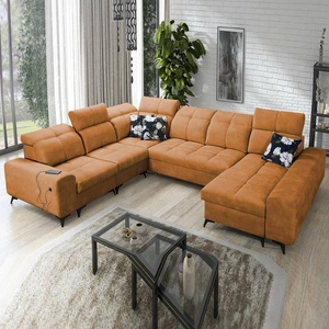 Narożnik z funkcją spania Buffalo VIII miodowy prawostronny wysokiej klasy narożnik do salonu z pojemnikami wysoka jakość wykonania