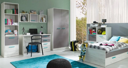 Łóżko z szufladami Rest 90x200 cm dąb craft biały / popiel nowoczesny design łóżka obrzeża wykończone specjalną okleiną ABS