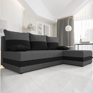 Narożnik z funkcją spania Bowers grafitowy / czarny prawostronny narożnik z pojemnikiem na pościel gwarancja najwyższego komfortu