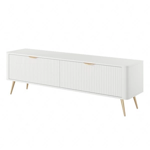 Szafka RTV Lante 163 cm biała designerska szafka pod telewizor w modnym stylu zaokrąglone krawędzie bryły gustowny ryflowany front