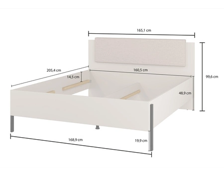 Łóżko Jukon S 160x200 cm beżowe elegancka forma mebla w nowoczesnym stylu łóżko do sypialni na metalowych czarnych nogach z tapicerowanym zagłówkiem